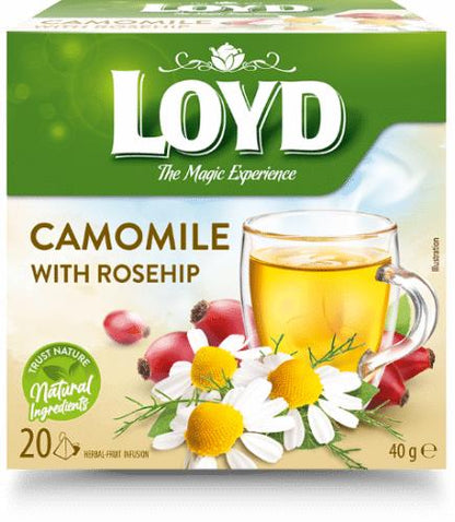 4 LOYD Camomile with Rosehip Herbal Fruit Tea Infusion Boxes (80 servings total)