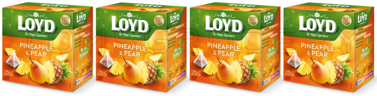 4 LOYD Pineapple & Pear Flavored Fruit Tea Infusion 20 Teabags Box (80 servings)