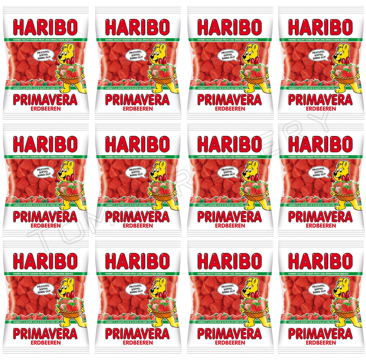 12 HARIBO PRIMAVERA Strawberry Flavor Sugar Coated Gummy Candy Sweets 100g 3.5oz