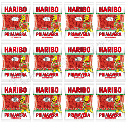 12 HARIBO PRIMAVERA Strawberry Flavor Sugar Coated Gummy Candy Sweets 100g 3.5oz