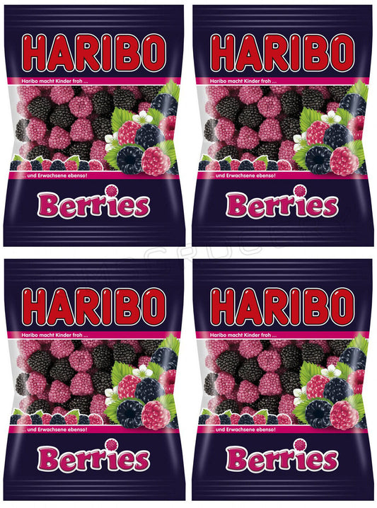 4 HARIBO BERRIES Raspberry & Blueberry Flavor Gummy Candy Sweets 100g 3.5oz