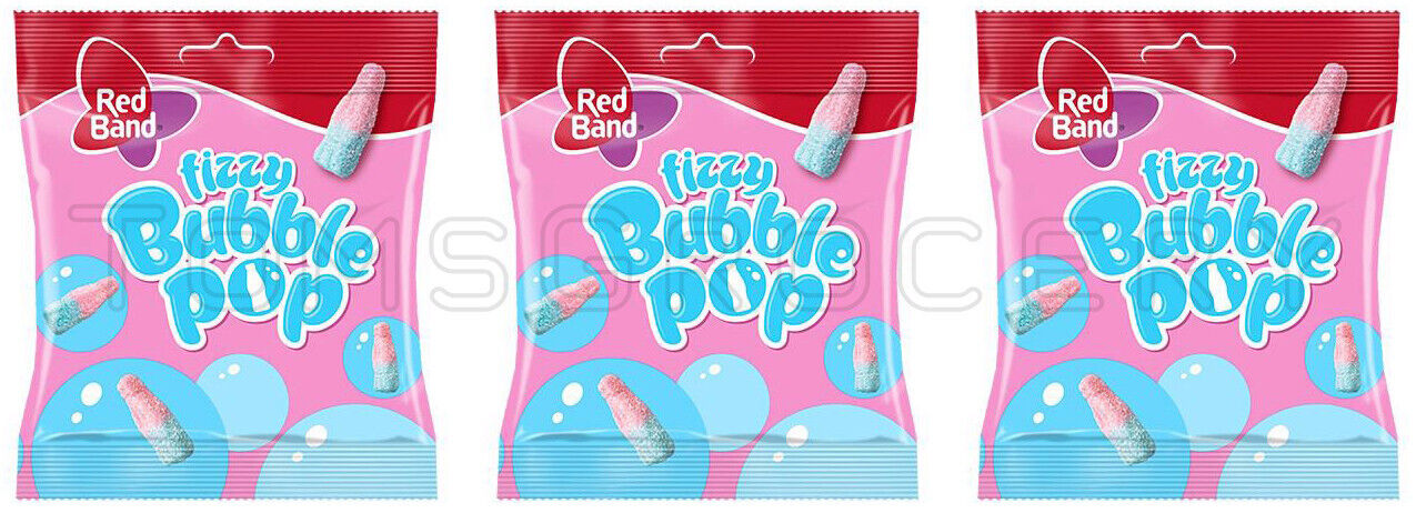 3 RED BAND Fizzy Bubble Pop Sugar Coated Gummy Candy Sweets 100g 3.5oz