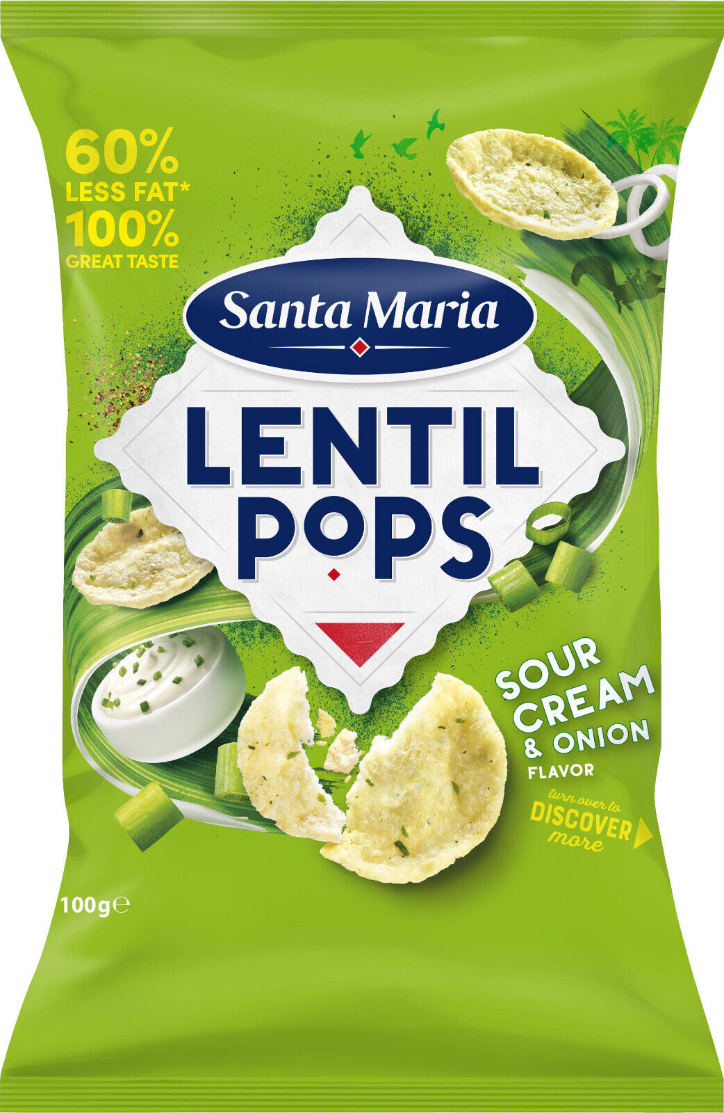 Santa Maria Lentil Pops Sour Cream & Onion Flavor Chips Low Fat 100g 3.5oz