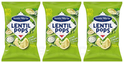 3 Santa Maria Lentil Pops Sour Cream & Onion Flavor Chips Low Fat 100g 3.5oz