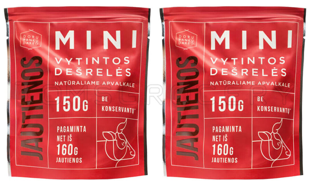 2 DORA Cured Mini Beef Sausages Meat Snacks Preservative Free 150g 5.3oz