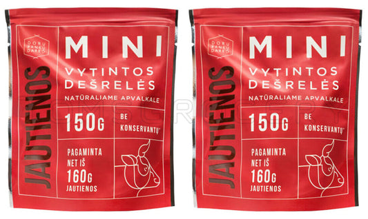 2 DORA Cured Mini Beef Sausages Meat Snacks Preservative Free 150g 5.3oz