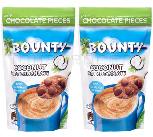 2 BOUNTY Coconut Hot Chocolate Powdered Drink with Chocolate Pieces 140g 4.9oz