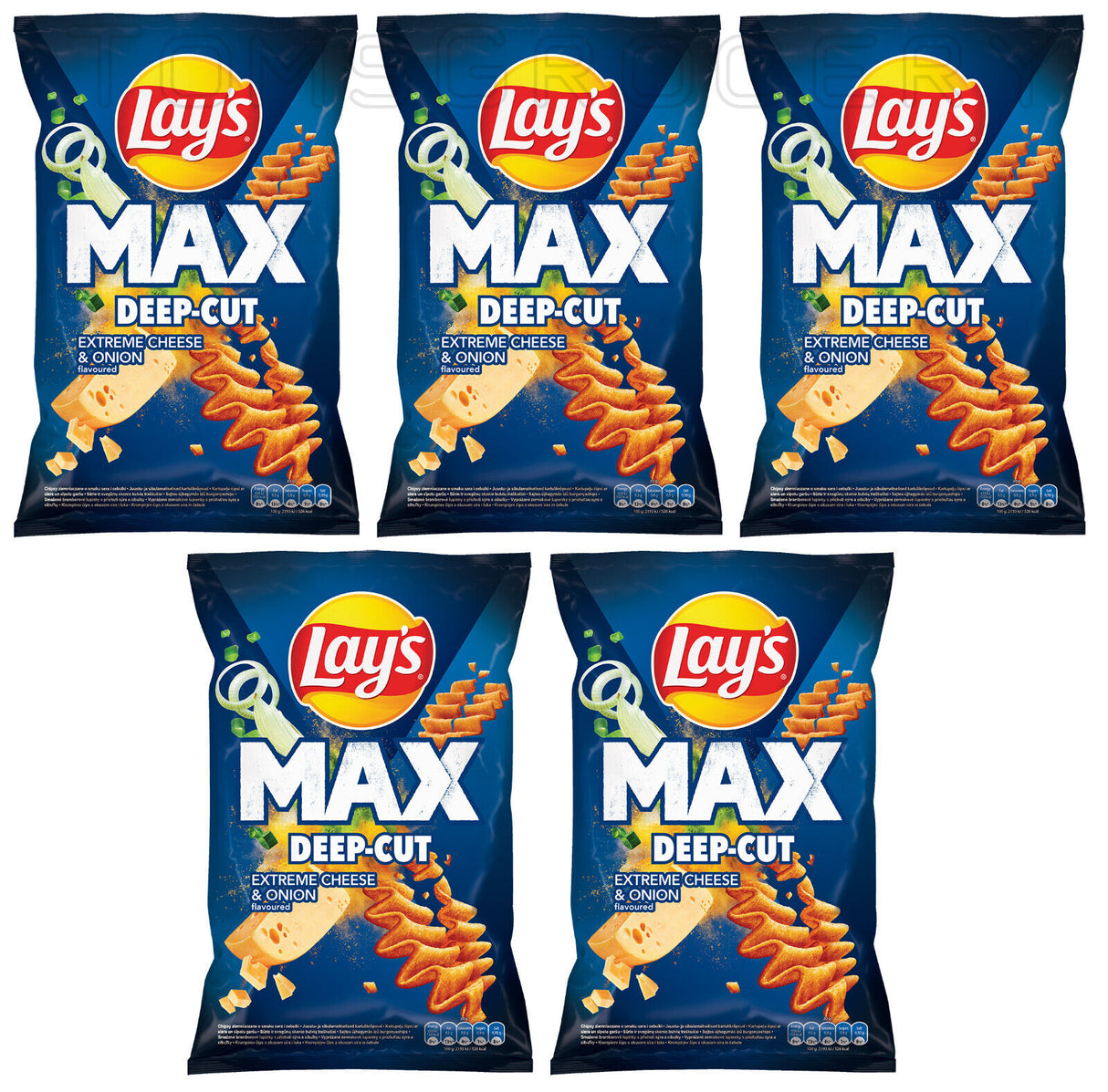5 LAYS MAX Deep Cut Extreme Cheese & Onion Flavor Potato Chips 120g 4.2oz