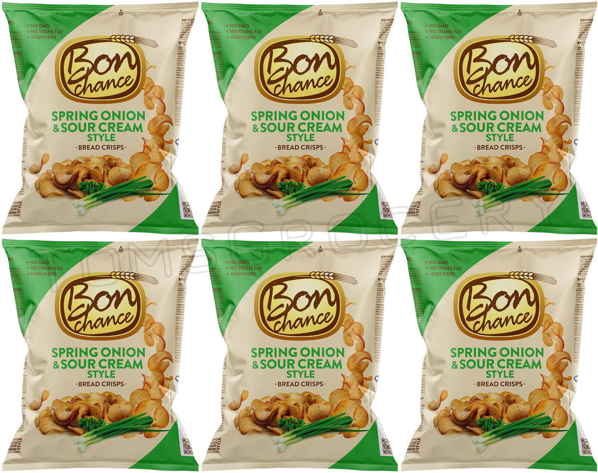 6 BON CHANCE SPRING ONION & SOUR CREAM Flavor Baked Bread Crisps Snacks 120g