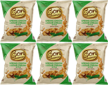 6 BON CHANCE SPRING ONION & SOUR CREAM Flavor Baked Bread Crisps Snacks 120g