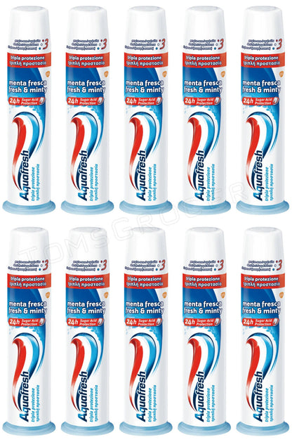 10 AQUAFRESH Fresh & Minty Triple Protection Pump Toothpaste 100ml