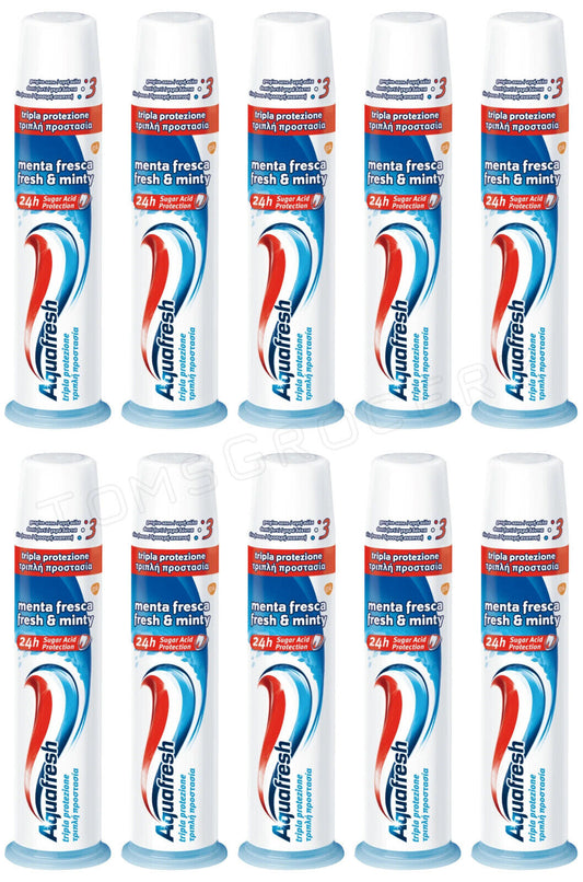 10 AQUAFRESH Fresh & Minty Triple Protection Pump Toothpaste 100ml