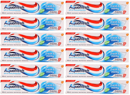 12 AQUAFRESH FRESH & MINTY All in One Protection Family Toothpaste 100ml