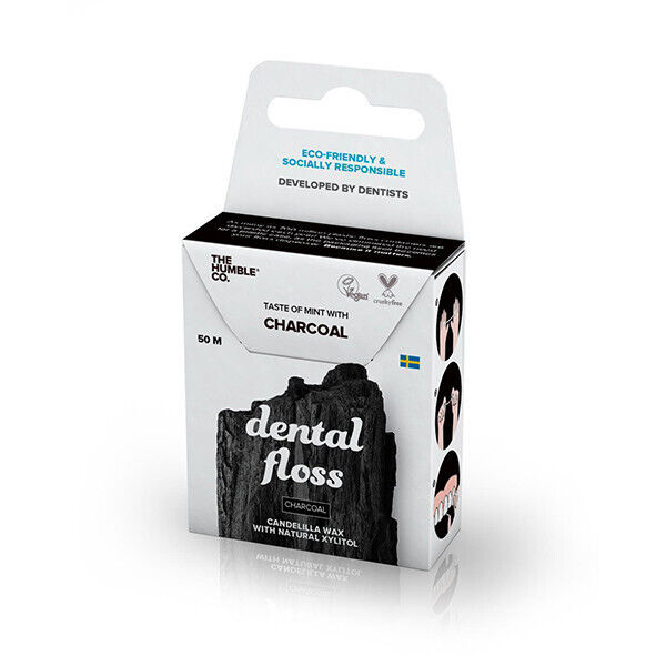 HUMBLE Charcoal Dental Floss with Candelilla Wax Mint Taste 50M