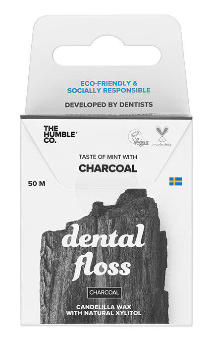 3 HUMBLE Charcoal Dental Floss with Candelilla Wax Mint Taste 50M