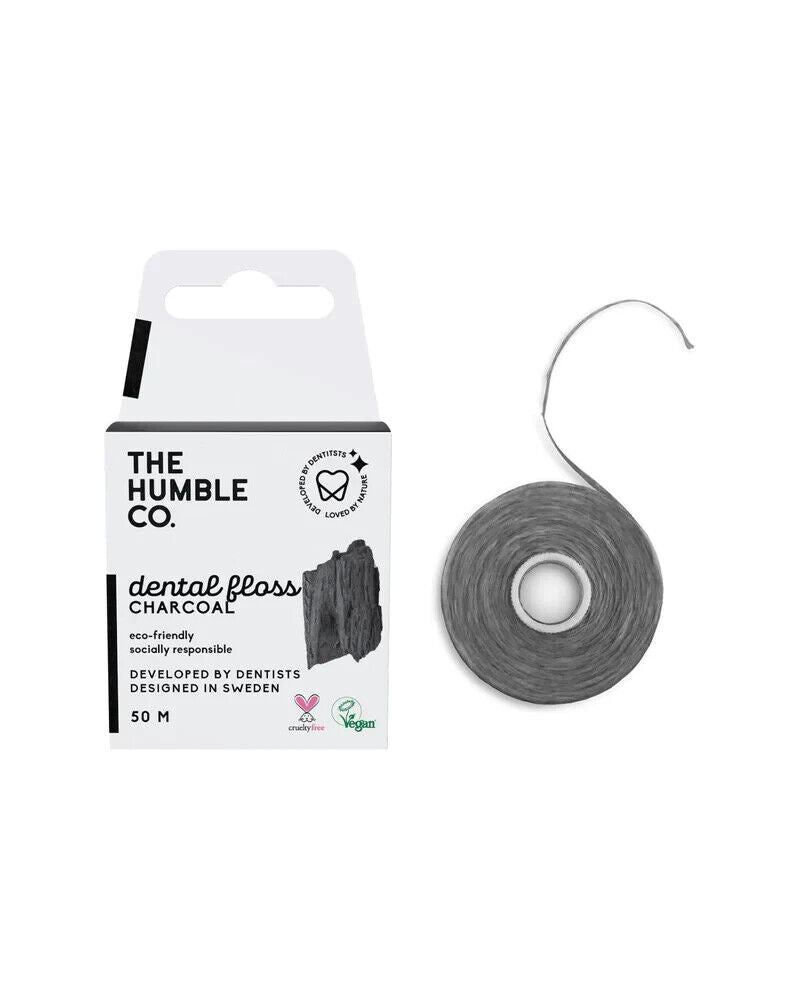 3 HUMBLE Charcoal Dental Floss with Candelilla Wax Mint Taste 50M