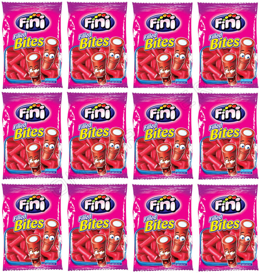 12 FINI STRAWBERRY Bites Gummy Candy Cream Filled Mini Tubes Party Sweets 90g