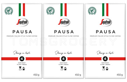 3 SEGAFREDO PAUSA Premium Italian Style Filter Coffee 450g 16oz
