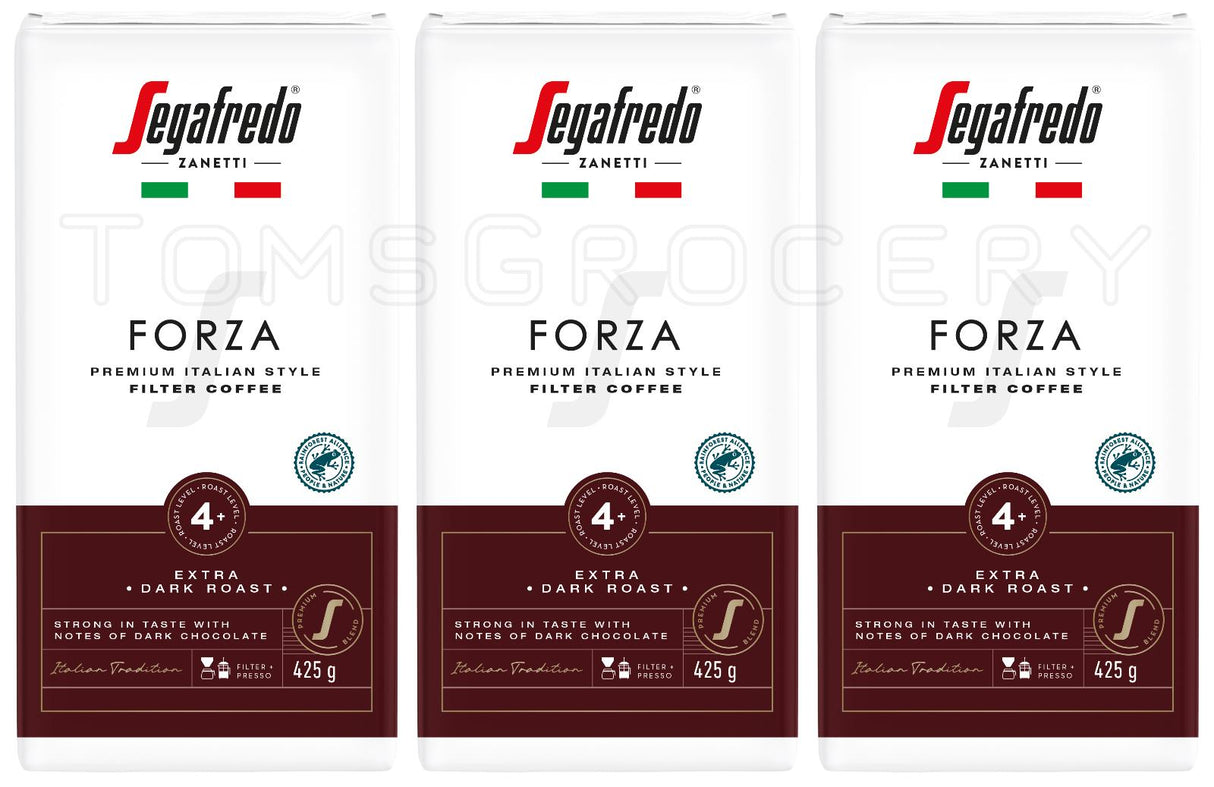 3 SEGAFREDO FORZA Premium Italian Style Filter Coffee Extra Dark Roast 425g 15oz
