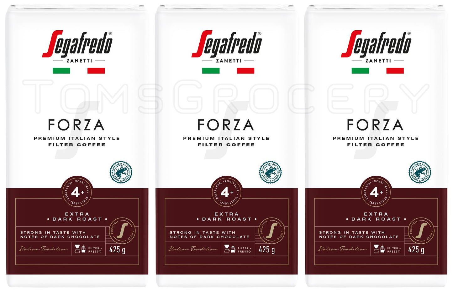 3 SEGAFREDO FORZA Premium Italian Style Filter Coffee Extra Dark Roast 425g 15oz