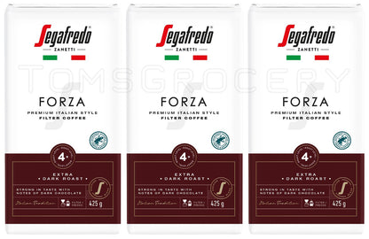 3 SEGAFREDO FORZA Premium Italian Style Filter Coffee Extra Dark Roast 425g 15oz