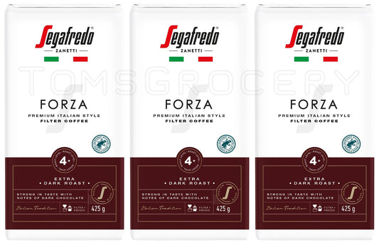 3 SEGAFREDO FORZA Premium Italian Style Filter Coffee Extra Dark Roast 425g 15oz