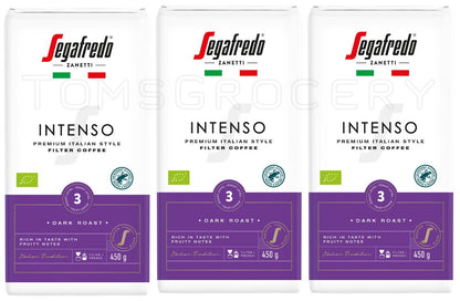 3 SEGAFREDO INTENSO Premium Italian Style Filter Coffee Dark Roast 450g 16oz