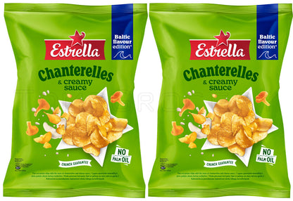 2 ESTRELLA Chanterelles & Creamy Sauce Flavor Potato Chips Snacks NEW 170g 6oz