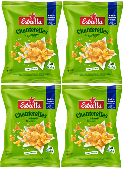 4 ESTRELLA Chanterelles & Creamy Sauce Flavor Potato Chips Snacks NEW 170g 6oz