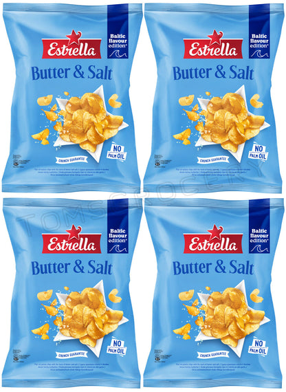 4 ESTRELLA Butter & Salt Flavor Potato Chips European Snacks Crisps NEW 170g 6oz