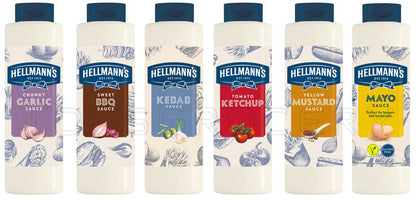 HELLMANNS Grill Sauces Ketchup Mayo Mustard Kebab BBQ Garlic Sauce Large Bottles