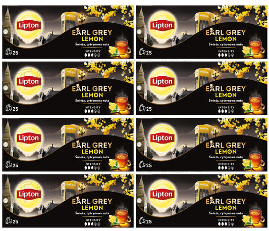8 LIPTON EARL GREY LEMON Flavor Black Tea Infusion Boxes (200 servings total)