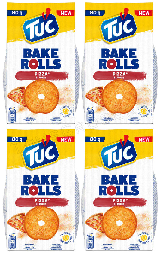 4 TUC BAKE ROLLS Pizza Flavor Oven Baked Bread Bites Snacks 80g 2.8oz
