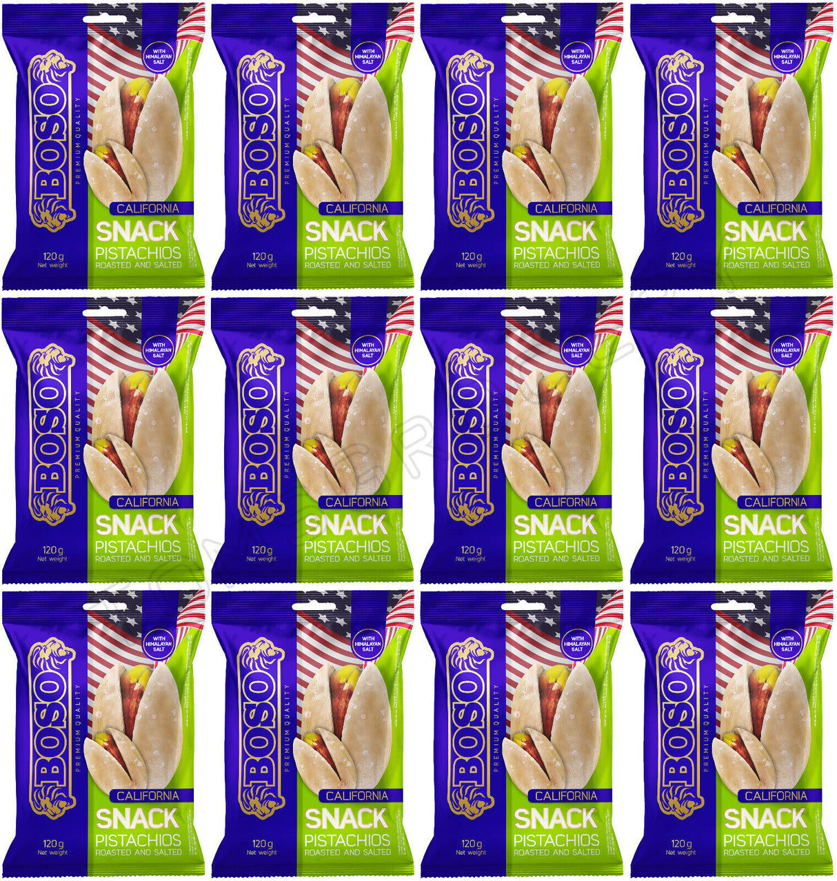 12 CALIFORNIA SNACK Pistachios Roasted & Salted Premium Quality Boso 120g 4.2oz