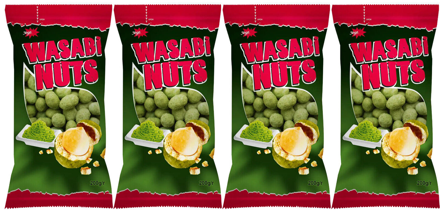 4 BAGS WASABI NUTS Crunchy Spicy Coated Peanuts Beer Snacks 200g 7oz