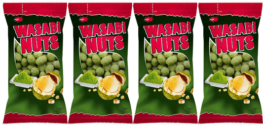 4 BAGS WASABI NUTS Crunchy Spicy Coated Peanuts Beer Snacks 200g 7oz