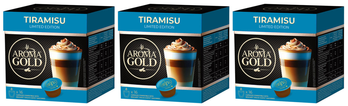 3 Boxes AROMA GOLD TIRAMISU Flavor Dolce Gusto Coffee Capsules (48 cups total)