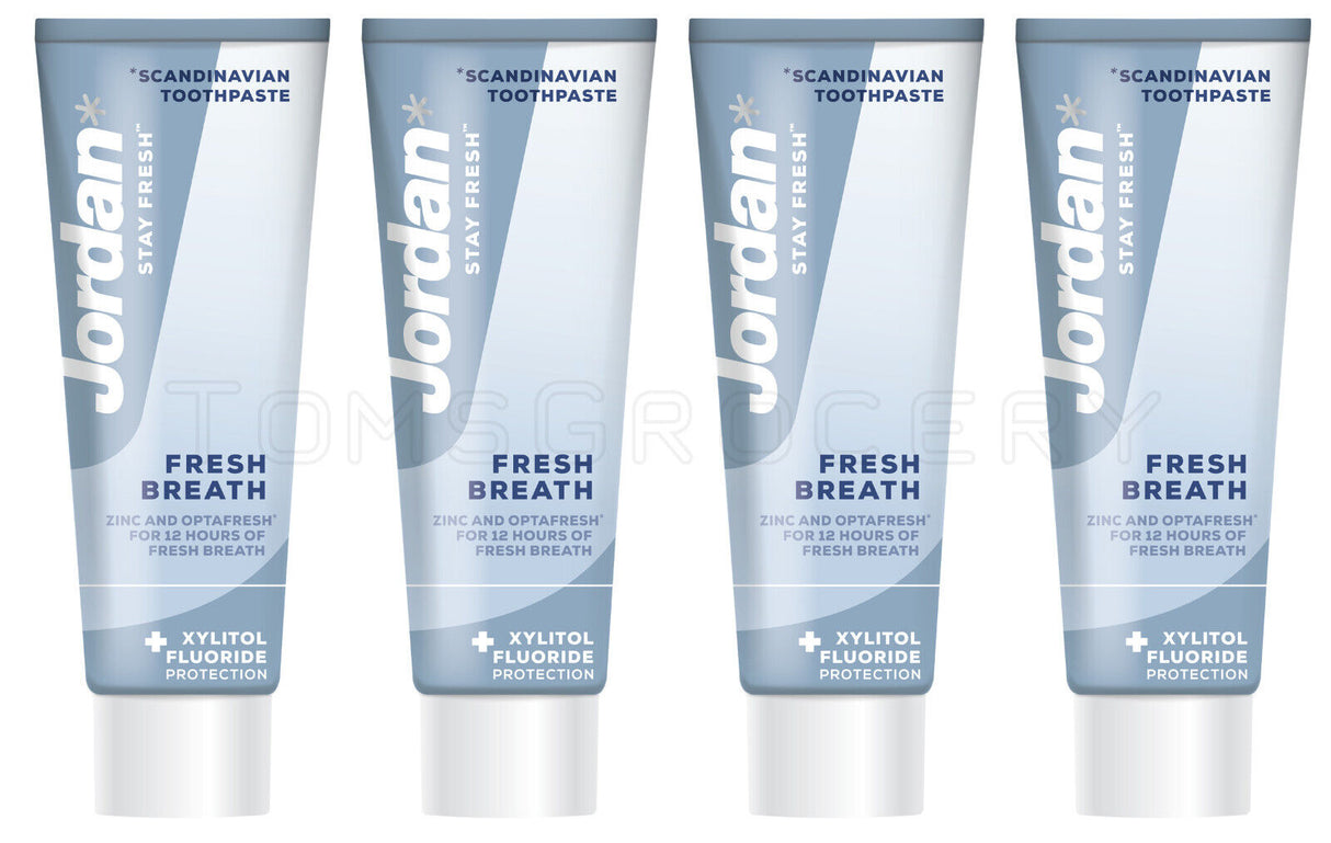 4 JORDAN FRESH BREATH Xylitol & Fluoride Protection Scandinavian Toothpaste 75ml