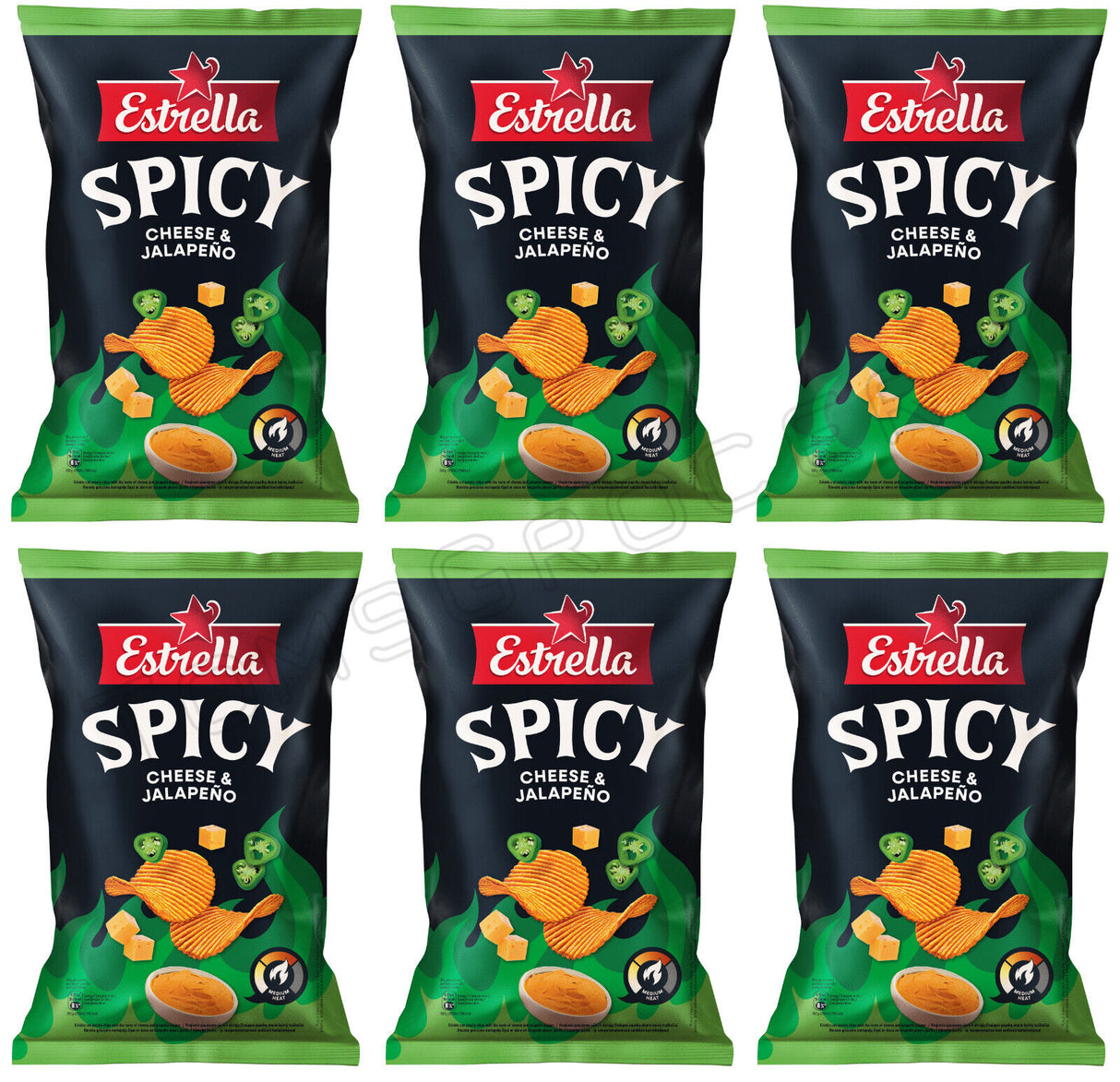 6 ESTRELLA SPICY Cheese & Jalapeno Flavor Potato Chips 115g 4oz