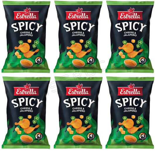 6 ESTRELLA SPICY Cheese & Jalapeno Flavor Potato Chips Snacks Bags 115g 4oz