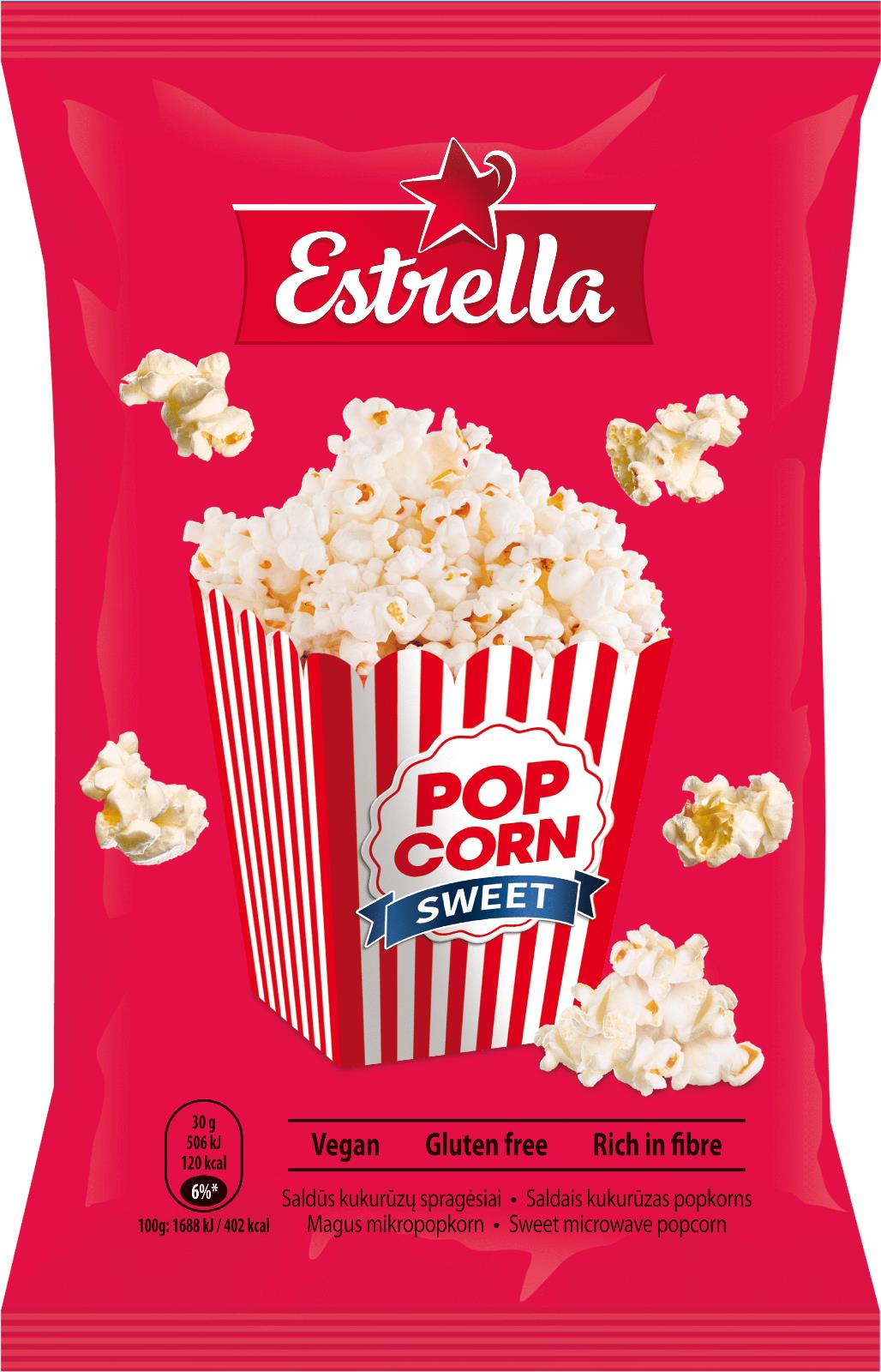 4 ESTRELLA SWEET POP CORN Snacks Microwave Ready Bags Vegan 90g 3.2oz