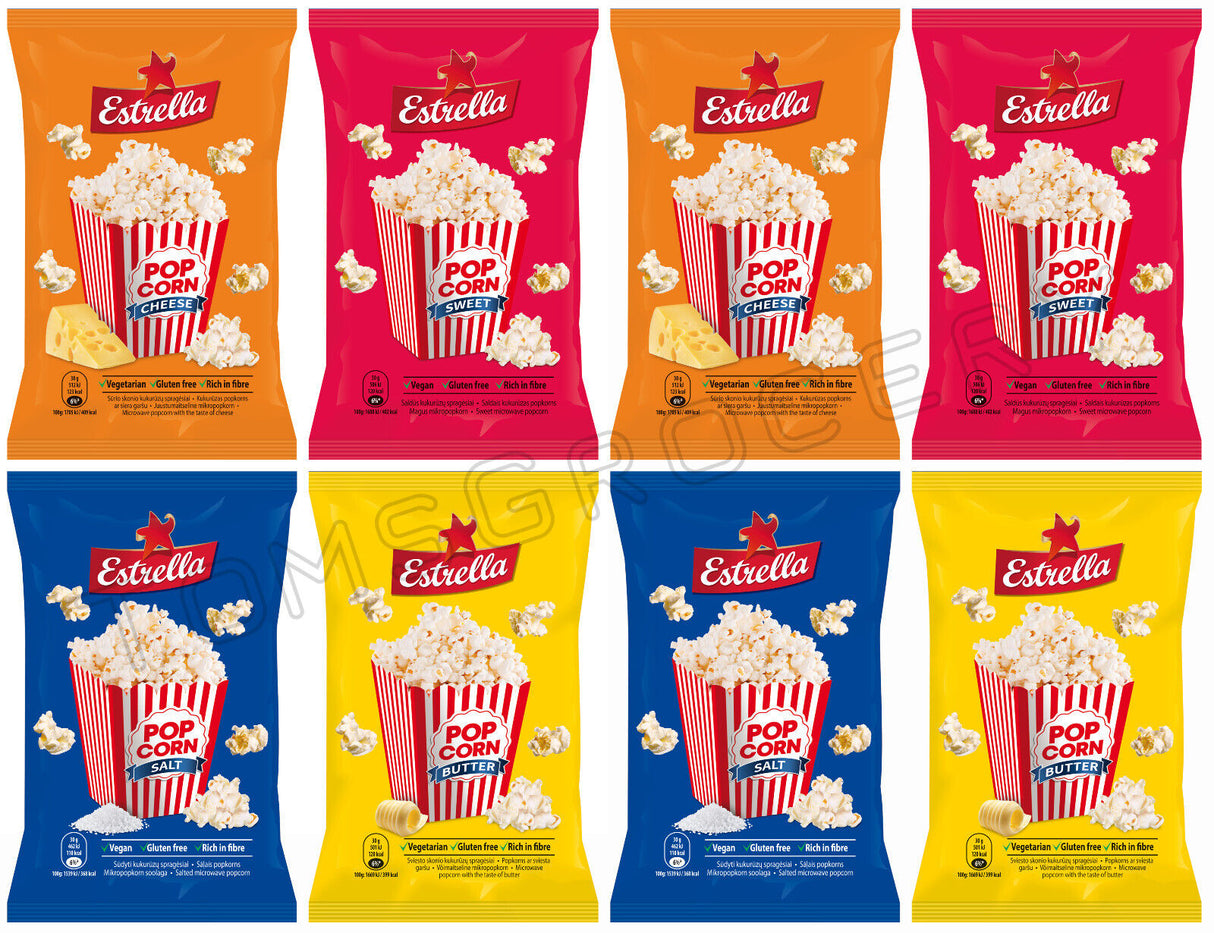 8 BAGS ESTRELLA Microwave Pop Corn Bundle Party Snacks 90g 3.2oz