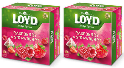 2 LOYD RASPBERRY STRAWBERRY Flavor Fruit Tea Boxes (100 servings total)