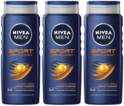 3 NIVEA MEN SPORT 24h Fresh Effect Revitalizing Shower Gel with Minerals 500ml