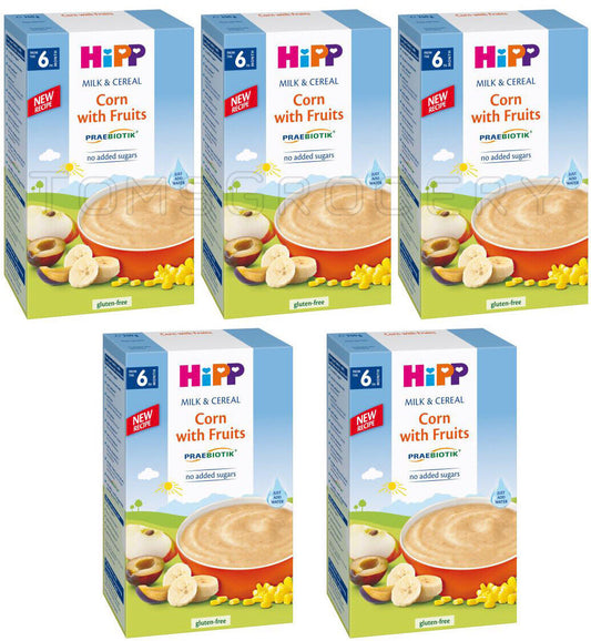 5 HIPP Corn with Fruits Gluten Free Milk Cereal from 6 Months 250g 8.8oz