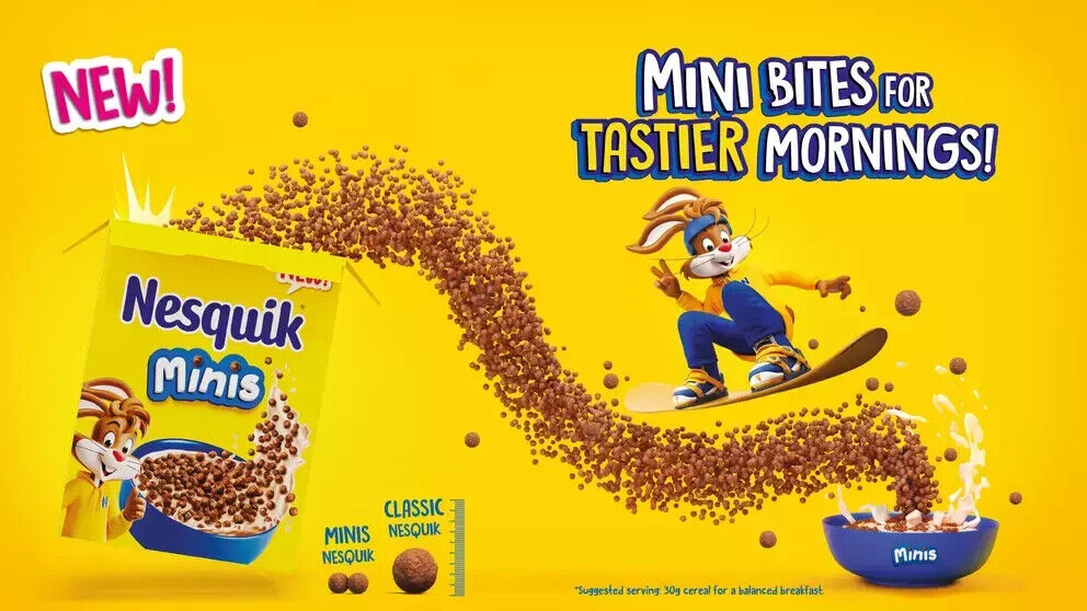 4 BOXES NESQUIK MINIS Cocoa Flavor Breakfast Cereals 300g 10.5oz