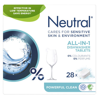 NEUTRAL 0% Dishwasher Tablets For Sensitive Skin 0% Colourants 0% Perfume 28pack