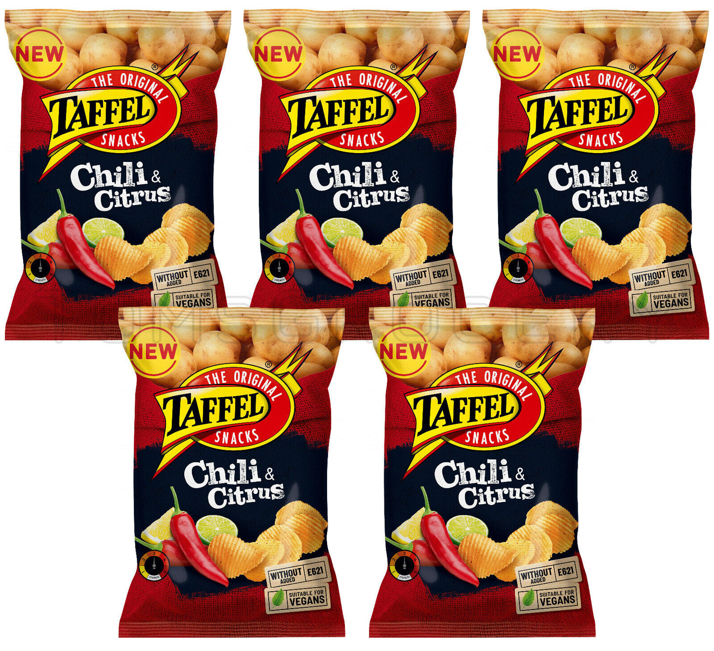5 TAFFEL CHILI & CITRUS Flavor Potato Chips Snacks Crisps Vegan 130g 4.6oz