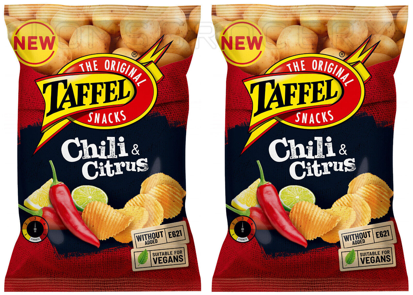 2 BAGS TAFFEL CHILI & CITRUS Flavor Potato Chips Snacks Crisps Vegan 130g 4.6oz