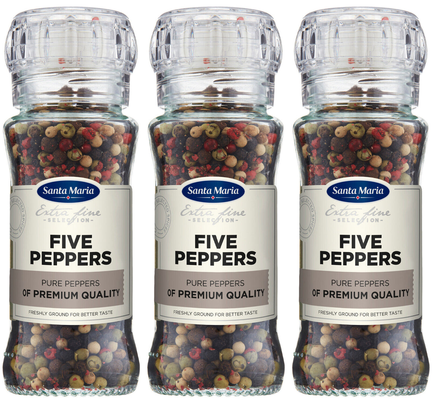 3pcs SANTA MARIA FIVE PEPPERS Grinder Premium Quality Spices Seasoning 60g 2.1oz